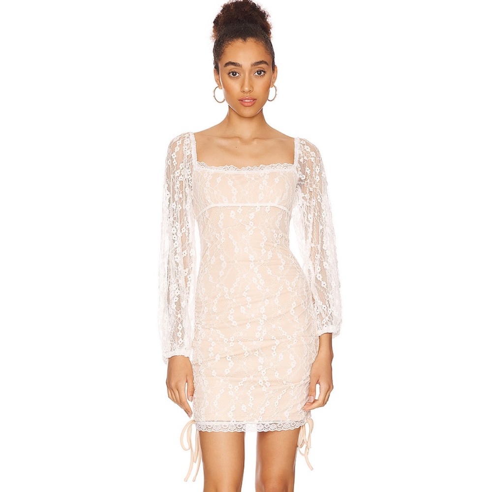 MORE TO COME REVOLVE WHITE FLORAL LACE MINI DRESS RUCHEF SMALL LIKE NEW
